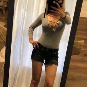 Grey ribbed body suit